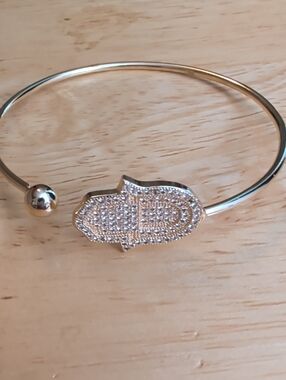 Gold Hamsa Crystal Bangle Bracelet